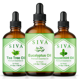 Siva Eucalyptus Essential Oil, Tea Tree Essential Oil and Peppermint Essential Oil 4oz Bundle Super Saver Combo