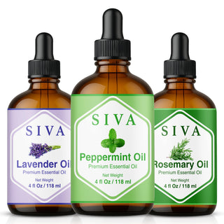 Siva Peppermint Essential Oil, Rosemary Essential Oil and Lavender Essential Oil 4oz Bundle Super Saver Combo