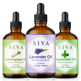 Siva Lavender, Peppermint and Lemongrass Essential Oil 4oz Bundle Super Saver Combo