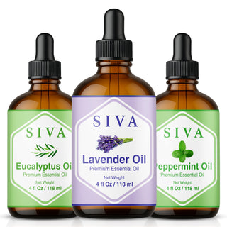 Siva Lavender Essential Oil, Peppermint Essential Oil and Eucalyptus Essential Oil 4oz Bundle Super Saver Combo