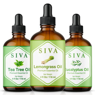 Siva Lemongrass, Tea Tree and Eucalyptus Essential Oil 4oz Bundle Super Saver Combo