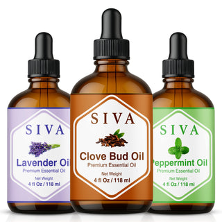 Siva Clove Bud, Peppermint and Lavender Essential Oil 4oz Bundle Super Saver Combo