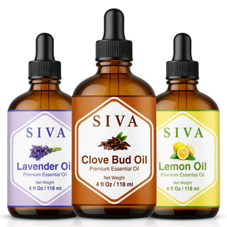 Siva Clove Bud, Lemon and Lavender Essential Oil 4oz Bundle Super Saver Combo