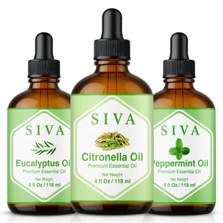 Siva Citronella, Eucalyptus and Peppermint Essential Oil 4oz Bundle Super Saver Combo