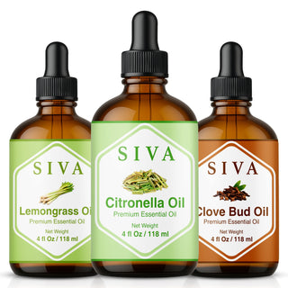 Siva Citronella, Lemongrass and Clove Bud Essential Oil 4oz Bundle Super Saver Combo