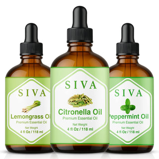 Siva Citronella, Lemongrass and Peppermint Essential Oil 4oz Bundle Super Saver Combo