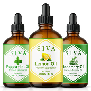 Siva Lemon, Peppermint and Rosemary Essential Oil 4oz Bundle Super Saver Combo