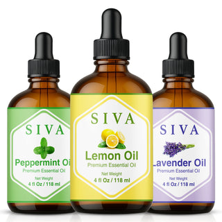 Siva Lemon, Peppermint and Lavender Essential Oil 4oz Bundle Super Saver Combo