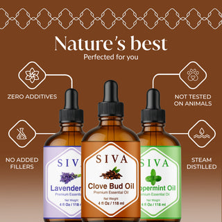 Siva Clove Bud, Peppermint and Lavender Essential Oil 4oz Bundle Super Saver Combo