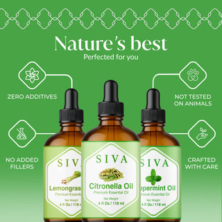 Siva Citronella, Lemongrass and Peppermint Essential Oil 4oz Bundle Super Saver Combo