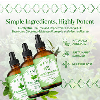 Siva Peppermint Essential Oil, Rosemary Essential Oil and Lavender Essential Oil 4oz Bundle Super Saver Combo