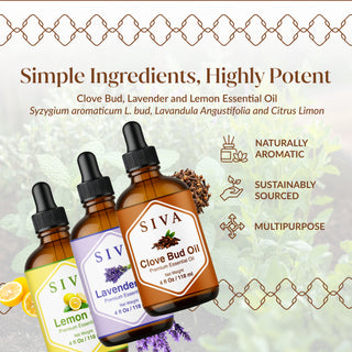 Siva Clove Bud, Lemon and Lavender Essential Oil 4oz Bundle Super Saver Combo