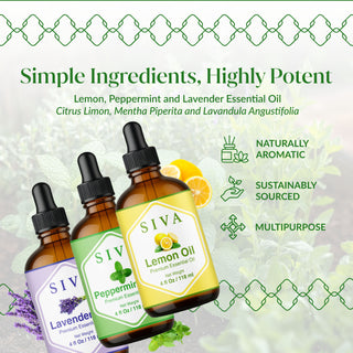 Siva Lemon, Peppermint and Lavender Essential Oil 4oz Bundle Super Saver Combo