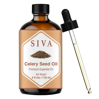 SIVA Celery Seed Oil bottle with dropper on a white background