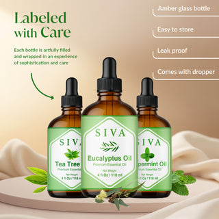 Siva Peppermint Essential Oil, Rosemary Essential Oil and Lavender Essential Oil 4oz Bundle Super Saver Combo