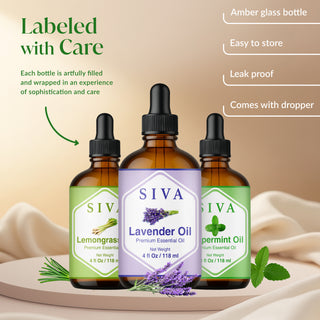 Siva Lavender, Peppermint and Lemongrass Essential Oil 4oz Bundle Super Saver Combo