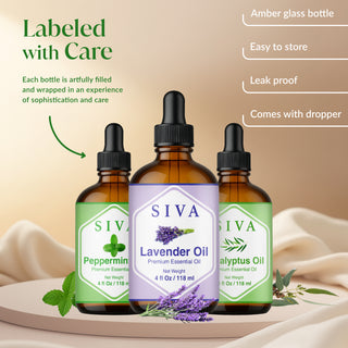 Siva Lavender Essential Oil, Peppermint Essential Oil and Eucalyptus Essential Oil 4oz Bundle Super Saver Combo