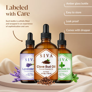 Siva Clove Bud, Peppermint and Lavender Essential Oil 4oz Bundle Super Saver Combo