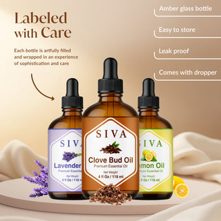 Siva Clove Bud, Lemon and Lavender Essential Oil 4oz Bundle Super Saver Combo