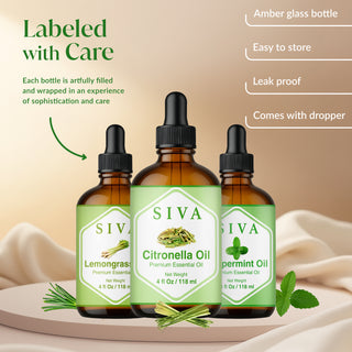 Siva Citronella, Lemongrass and Peppermint Essential Oil 4oz Bundle Super Saver Combo