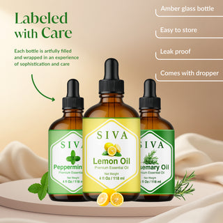 Siva Lemon, Peppermint and Rosemary Essential Oil 4oz Bundle Super Saver Combo