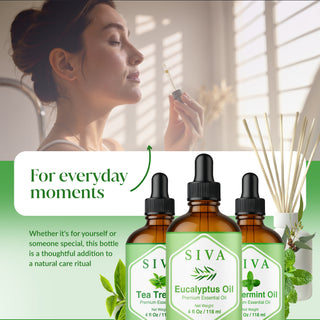 Siva Peppermint Essential Oil, Rosemary Essential Oil and Lavender Essential Oil 4oz Bundle Super Saver Combo