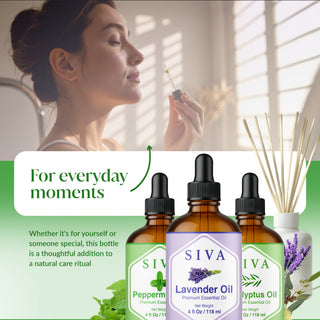 Siva Lavender Essential Oil, Peppermint Essential Oil and Eucalyptus Essential Oil 4oz Bundle Super Saver Combo