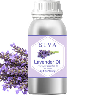 SIVA Lavender Oil bottle with lavender flowers on a white background