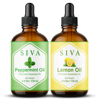 Siva Peppermint Essential Oil and Lemon Essential Oil 4oz Bundle Super Saver Combo