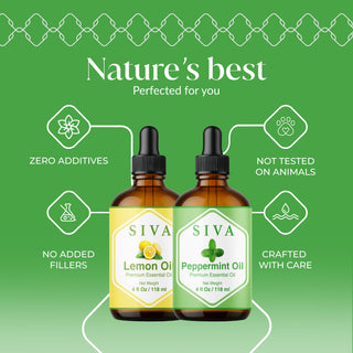 Siva Peppermint Essential Oil and Lemon Essential Oil 4oz Bundle Super Saver Combo