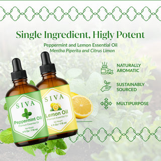 Siva Peppermint Essential Oil and Lemon Essential Oil 4oz Bundle Super Saver Combo