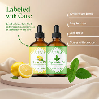 Siva Peppermint Essential Oil and Lemon Essential Oil 4oz Bundle Super Saver Combo